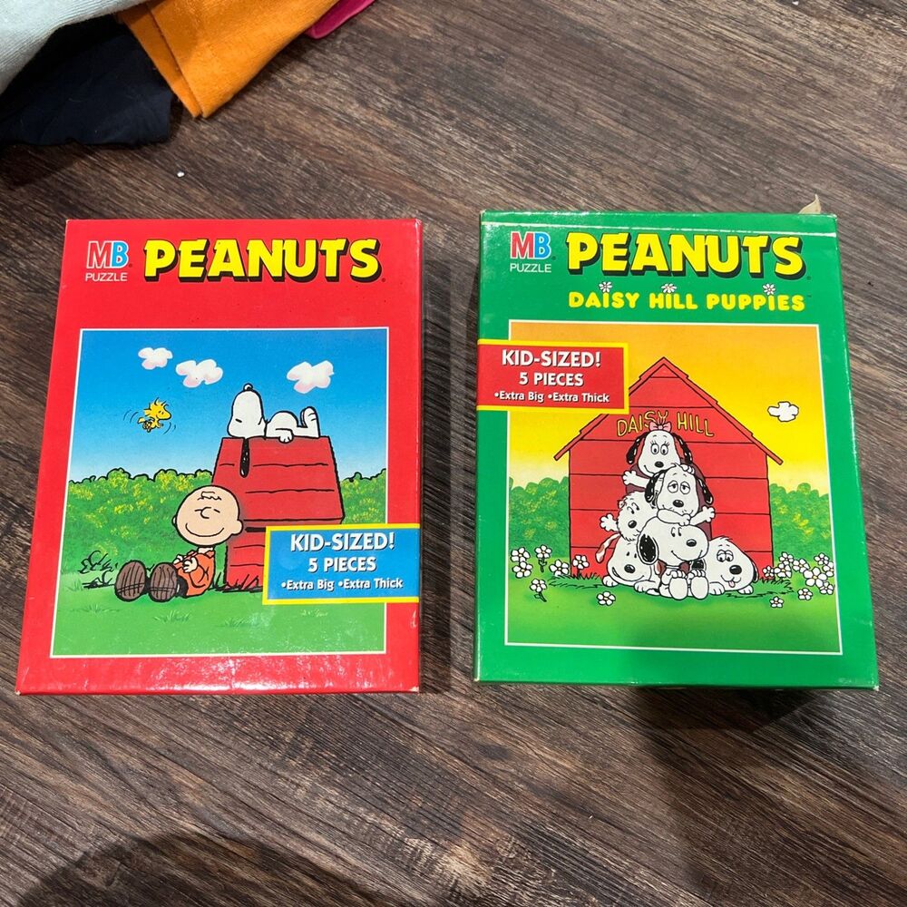 Vtg Milton Bradley Peanuts 5 piece Puzzle Lot of 2 Snoopy